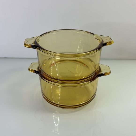 Vintage 1960’s Pyr-o-Rey Dynaware Amber Glass Casserole Dish Bowls 4.5” lot of 2 - Picture 2 of 7